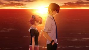 Enjoying a beautiful, but sad sunset together sad anime wallpaper