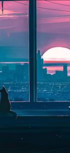 Entrancing Sunset Anime Aesthetics for iPhone - A Cat by The Window 4k anime iphone wallpaper