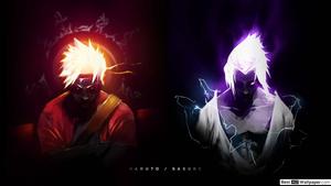 Epic rivals Naruto and Sasuke glowing in neon light. Wallpaper
