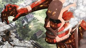 Eren Yeager Meets Colossal Titan eren yeager wallpaper