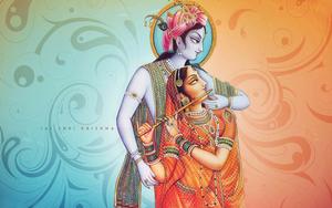 "Eternal Love - A Radiant Depiction of Radha Krishna" Wallpaper