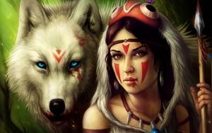 Exploring Ancient Japan with Wolf Friends girl wallpaper