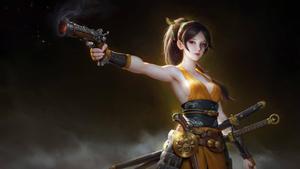 Fearless Female Samurai Standing Tall in Battle samurai wallpaper