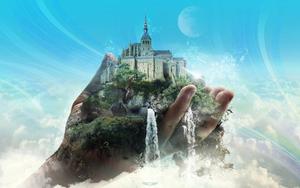 Feel the Magic of 3D with this Castle in Hand Wallpaper