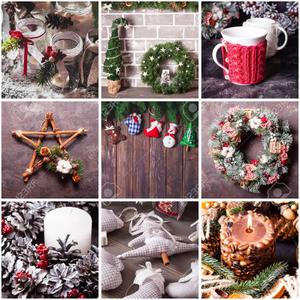 Festive Christmas Collage in Traditional Holiday Colors Wallpaper