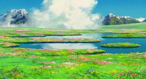Find yourself in a world of adventure at Studio Ghibli's Howl's Garden studio ghibli wallpaper
