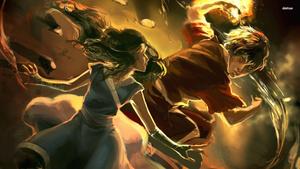 Firebender Zuko and Waterbender Katara face off in an epic battle of Avatar The Last Airbender avatar the last airbender wallpaper