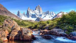 Fitz Roy Rock Mountain rising above the Patagonian landscape 1080p wallpaper