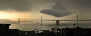 Floating Ship Over Bridge Dual Monitor dual monitor wallpaper