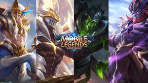 Four Champions And Mobile Legend Logo mobile legends logo wallpaper