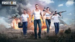Four Characters Wearing White Top Free Fire Background Wallpaper