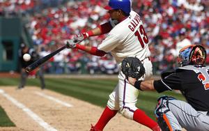 Freddy Galvis of the Toronto Blue Jays hitting a single baseball wallpaper