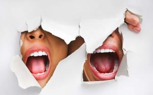 Funny Screaming Mouth On Paper Hole Background funny wallpaper
