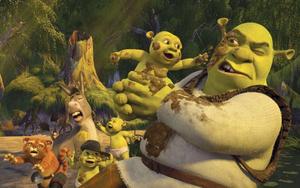 Funny Shrek Donkey And Puss Playing With Babies funny shrek wallpaper