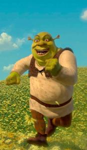 Funny Shrek Running On A Flower Field funny shrek wallpaper
