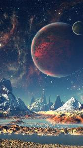 Galaxy Space Icy Mountains Digital Art Phone Background phone wallpaper