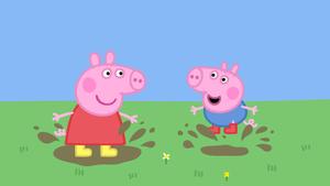 George and Peppa Pig Jumping in a Puddle peppa pig wallpaper