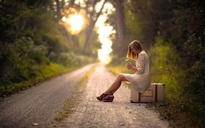Girl Alone On Luggage alone girl wallpaper