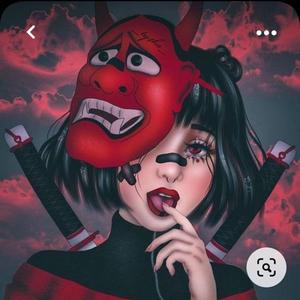 Girl With Demon Mask Unique Cool PFP Art
