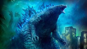 Godzilla And King Ghidorah In City Blue Aesthetic Picture godzilla wallpaper