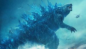 Godzilla Blue Neon Lights With Helicopters Picture godzilla wallpaper
