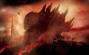 Godzilla faces destruction in the midst of a raging inferno. godzilla wallpaper