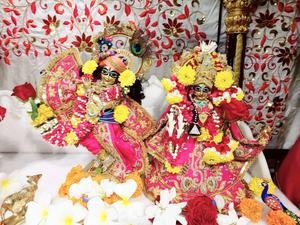 Golden Idol of Radha Krishna in an ISKCON Temple iskcon wallpaper