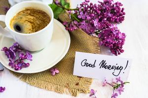 Good Morning Coffee Cup With Lilac good morning wallpaper