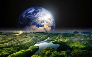 Green Land Against Earth Fantasy Art Background earth wallpaper