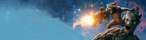 Groot and Rocket on an Epic Adventure dual monitor wallpaper