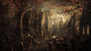 Halloween Graveyard Town halloween wallpaper