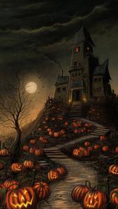 Halloween Hill House Pumpkins halloween wallpaper