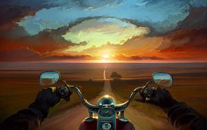 HD Motorcycle Nature-Sunset View Art motorcycle wallpaper