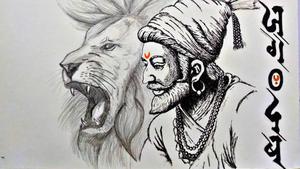 HD Sketch Shivaji Maharaj And Lion shivaji maharaj hd wallpaper