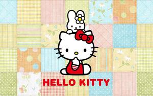 Hello Kitty Against Patterns Background Wallpaper