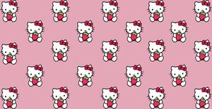Hello Kitty greets fans from a pink and white computer screen. hello kitty pc wallpaper