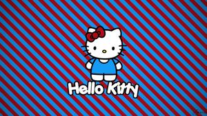 hello kitty on a blue and red striped background hello kitty pc wallpaper