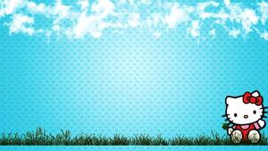 Hello Kitty On Grass Digital Art Background Wallpaper