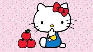 hello kitty sitting on a pink background with apples hello kitty pc wallpaper