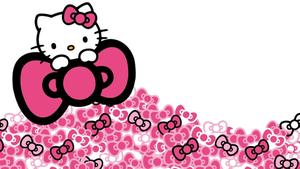 Hello Kitty Sitting On Bows Background Wallpaper
