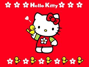 Hello Kitty With Yellow Bird Background Wallpaper