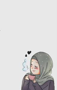 Hijab Cartoon Girl With Coffee hijab cartoon wallpaper
