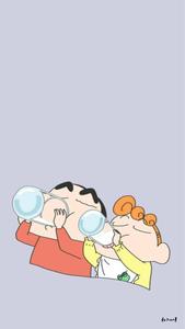Himawari And Shinchan Aesthetic Drinking Milk shinchan aesthetic wallpaper