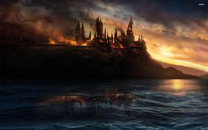 Hogwarts in Flames harry potter wallpaper