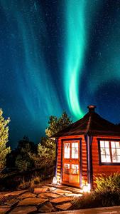 House With Aurora Borealis Colorful 4k Phone colorful 4k phone wallpaper