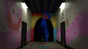 Huggy Wuggy In Abandoned Hallway huggy wuggy wallpaper
