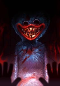 Huggy Wuggy revealing razor-sharp teeth in a chilling grin huggy wuggy wallpaper