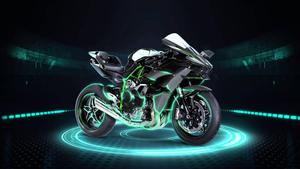 Illuminated Kawasaki H2R Motorcycle at Night kawasaki h2r wallpaper