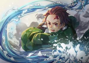 Image  Tanjiro Kanzaki mastering his Water Breathing Technique Wallpaper