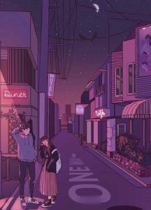 Image Two Anime Lovers Huggling While Sitting on the Porch anime love wallpaper